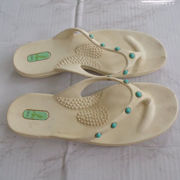 OKA b white and turquoise flip flops M - Picture 3 of 7